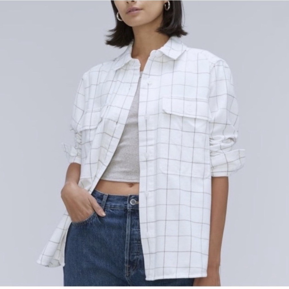 Everlane The Classic Cotton Flannel Shirt XL Canvas‎ Tan Plaid Button Up Layers
